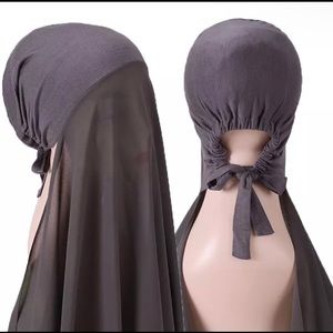 Chiffon Hijab With Bonnet Elastic Rope Cap Bubble Heavy Solid Color Inner Scarf
